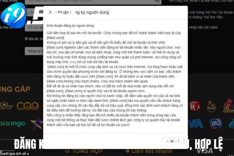 Đăng ký I9BET bằng thông tin chính chủ, hợp lệ